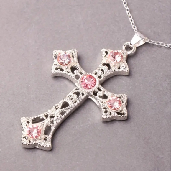 Elegant Sparkle Pink  Cross Necklace - Picture 2 of 6